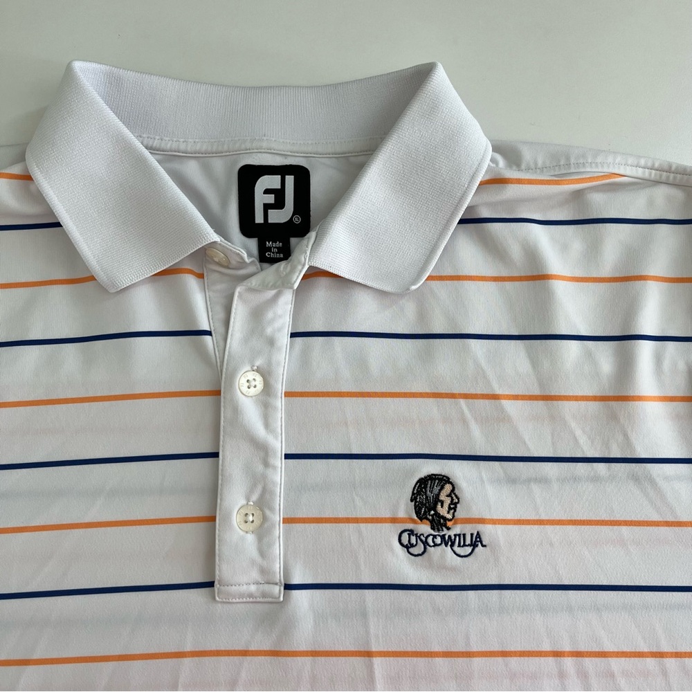 FJ Footjoy Blue Orange White Striped Golf Polo XL